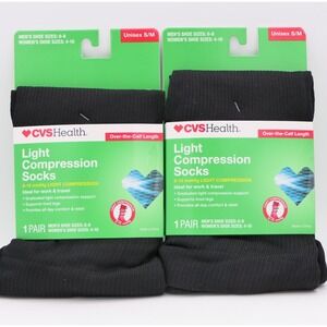 CVS Light Compression Socks Over The Calf Length Black Unisex Small / Med 2 Pair